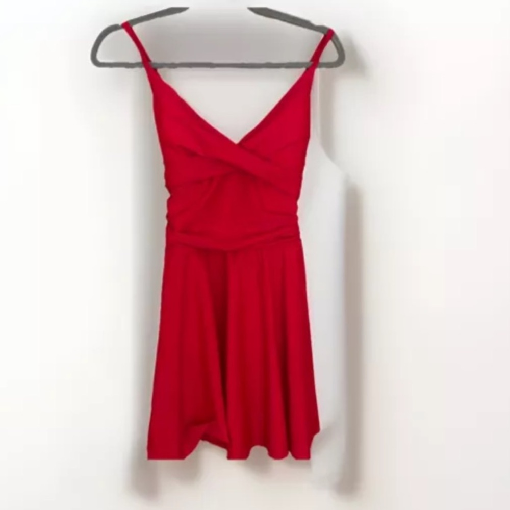 SHAPERIN women's one-piece tummy control swimsuit Dress Skirt size L Red NWT